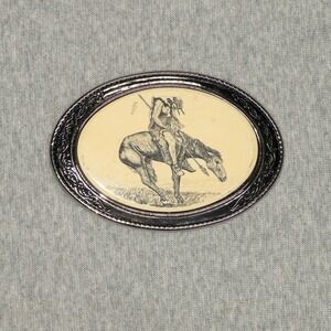 Vtg Barlow End Of The Trail Belt Buckle Made In USA Silver Toned Western Rodeo